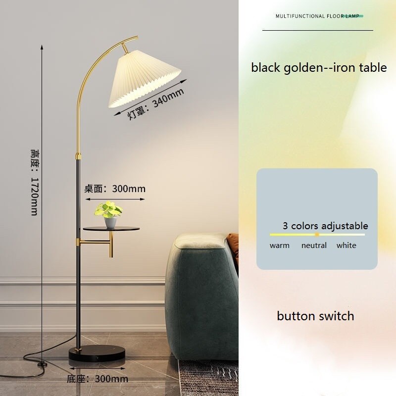 INS Fabric Floor Lamp with Table Nordic Pleated Standing Light for Living Room Sofa Bedroom Study Marble Vertical Desk Lamps