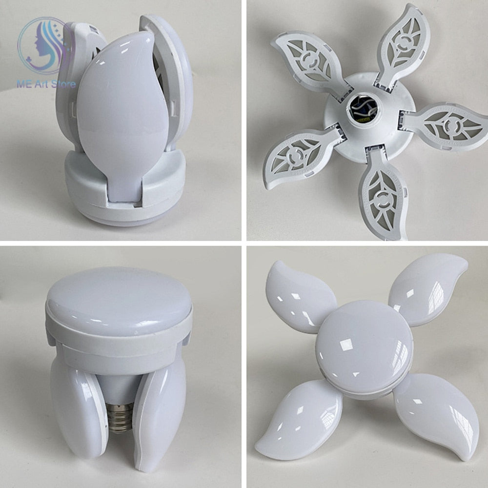 Folding Light Bulb Household Super Bright Energy Saving Foldable Garage Chandelier Five Leaf Light Bulb Adjustable Ceiling Light