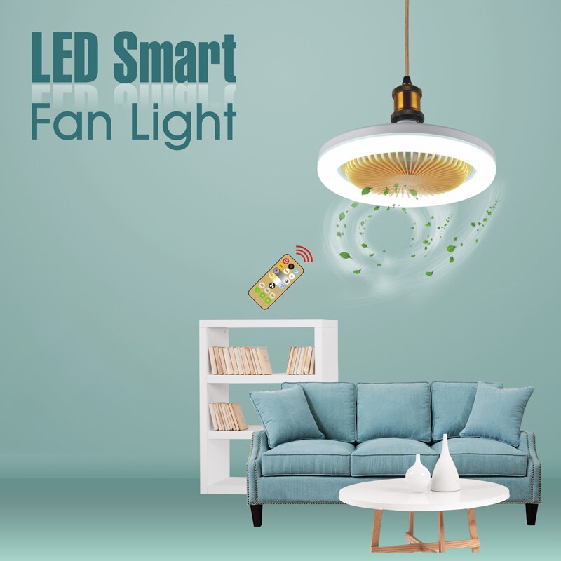 Ceiling Fan with LED Light and Remote Control Silent 30W E27 Converter Base 3 Wind Speeds 3 Light Colors Timmer for Kitchen Home