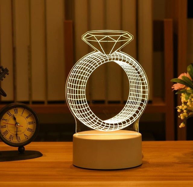 Romantic Love 3D Acrylic Led Lamp for Home Children&amp;#39;s Night Light Table Lamp Birthday Party Decors Valentine&amp;#39;s Day Bedside Lamp