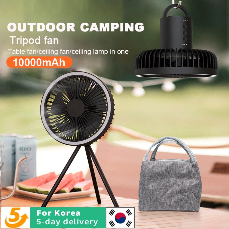 New Outdoor Camping Fan Office Desk USB Tripod Electric Fan Student Dormitory Ceiling Fan 10000mAh