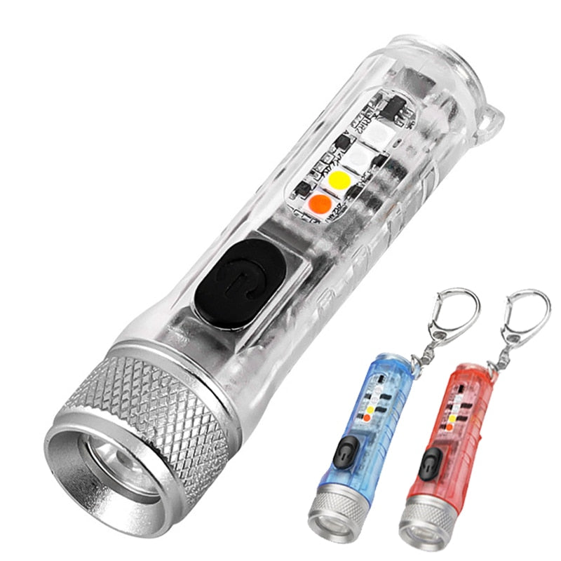 Mini Keychain LED Flashlight Portable Pocket Work Light USB Rechargeable Lamp Fluorescent Magnetic Warning Camping Flashlight