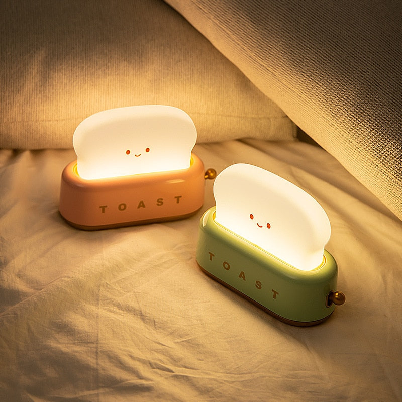 LED Bread Maker Night Light Toast Lamp USB Charging Dimming Table Lamps Children Timing Sleeping Fun Switch Mood Lights
