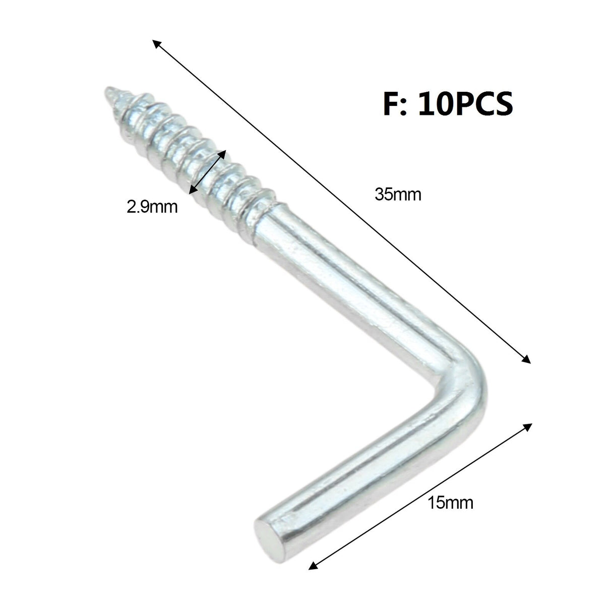 2/5/10/20pcs Square Bend Hook L Cup Hanger Screw-in Wall Picture Photo Frame Lamp Light Eyescrew 20-100mm 14-Sizes Zinc-Plated