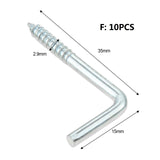 2/5/10/20pcs Square Bend Hook L Cup Hanger Screw-in Wall Picture Photo Frame Lamp Light Eyescrew 20-100mm 14-Sizes Zinc-Plated