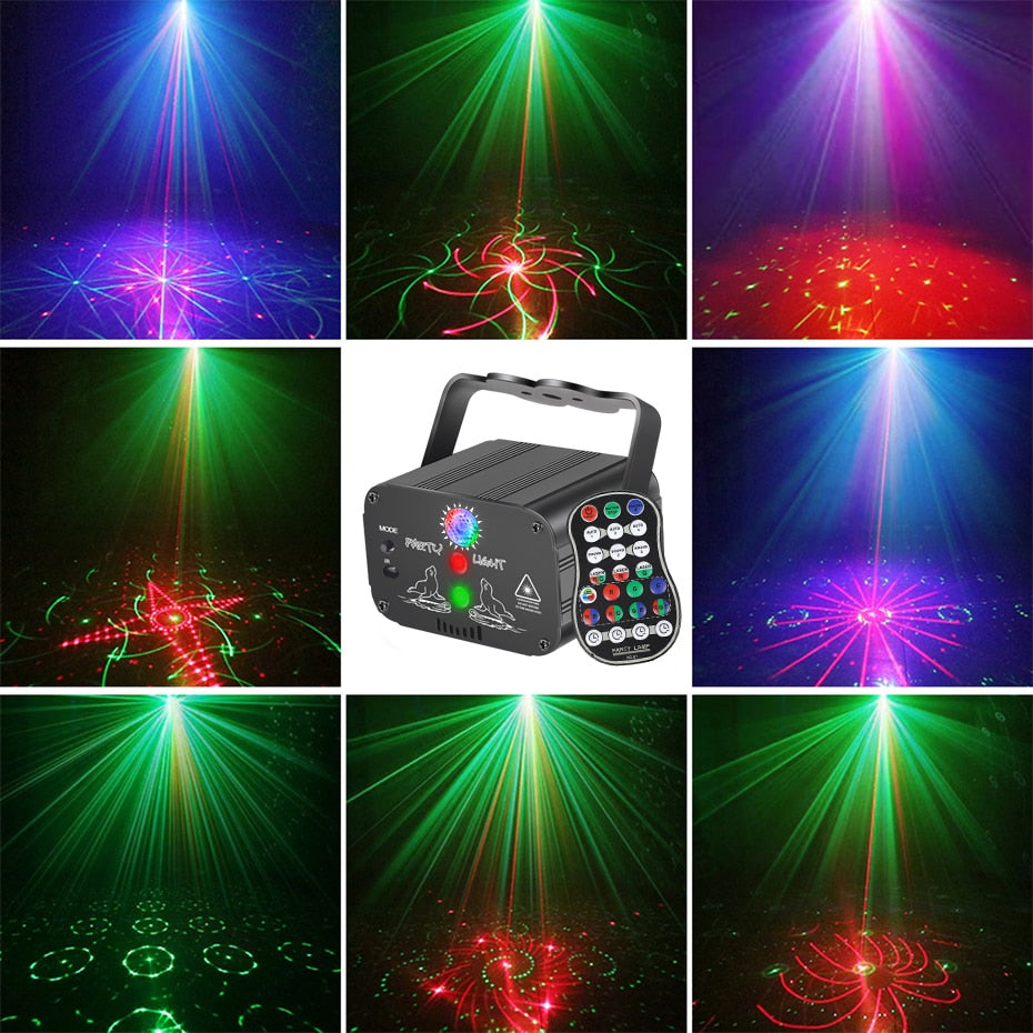 RGB Mini DJ Disco Laser Light Projector USB Rechargeable LED UV Sound Strobe Stage Effect Wedding Xmas Holiday Party Lamp