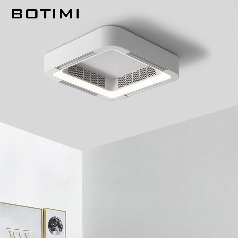 Modern Bladeless App Ceiling Fan Lamp For Foyer Bedroom Dining Remote Control Square Ventilator Electric Fan Room 220V LED Fan