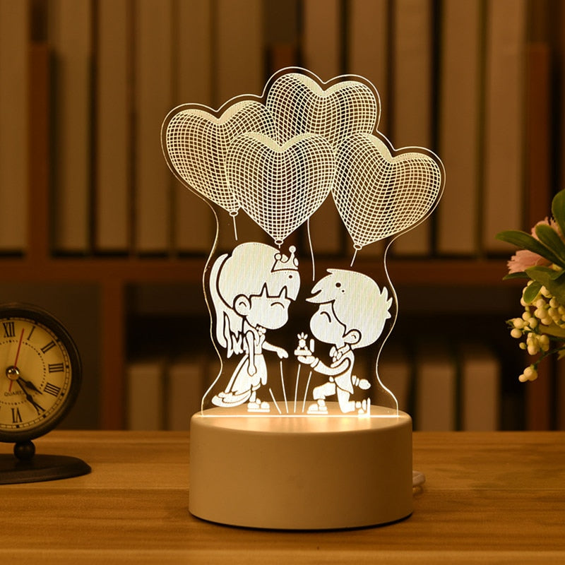 Romantic Love 3D Lamp Heart-shaped Balloon Acrylic LED Night Light Decorative Table Lamp Valentine&amp;#39;s Day Sweetheart Wife&amp;#39;s Gift