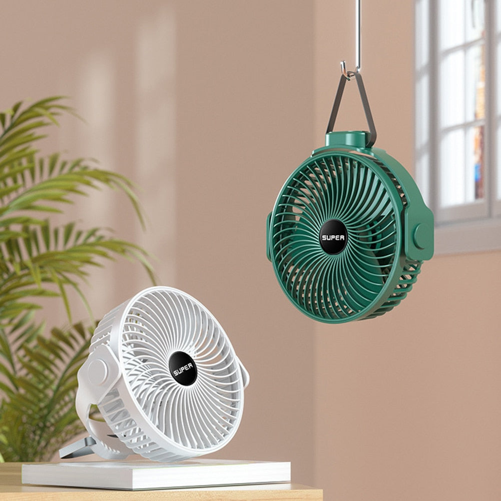 USB Rechargeable Mini Fan 360 Rotation 3 Gears Ceiling Fan Table Desk Fan Portable Hanging Fan for Camping Tent Outdoor Home