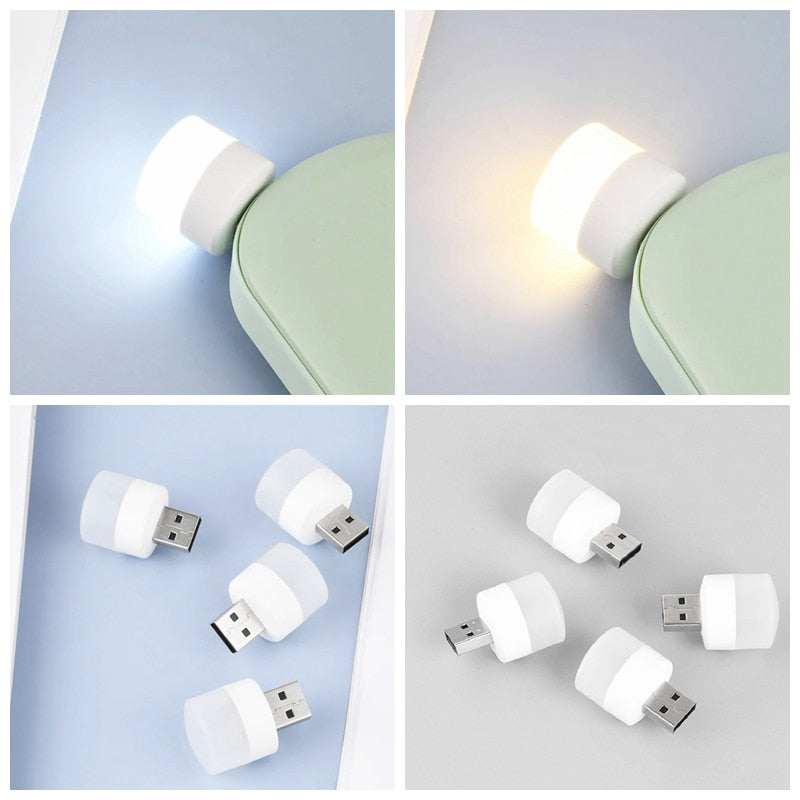 5pcs Mini USB Plug Lamp 5V Super Bright Eye Protection Book Light Computer Mobile Power Charging USB Small Round LED Night Light