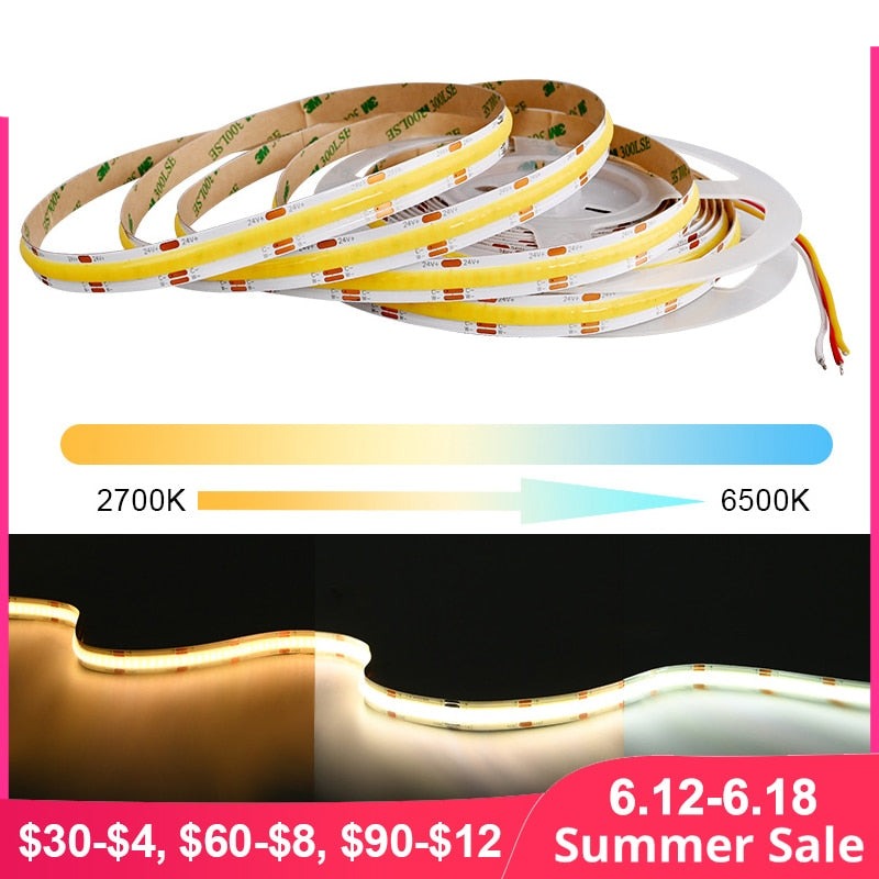 LED Strip Lights 608 LEDs/m High Density Flexible Dimmable FOB Led Tape 2700K to 6500K Changeable Lighting DC12V 24V