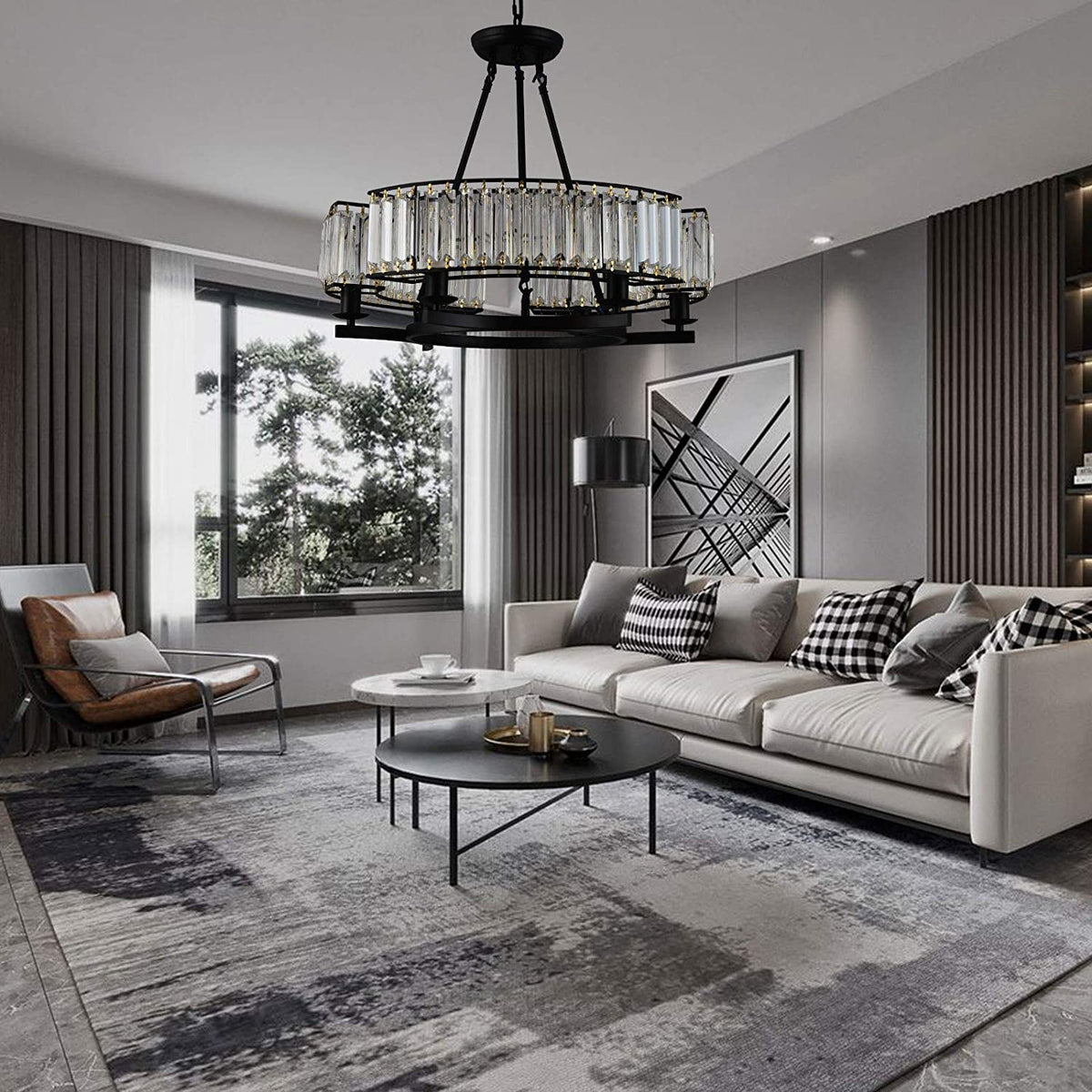 Black Frame Luxury Crystal Chandelier Pendant Light for Dining Room, Bedroom