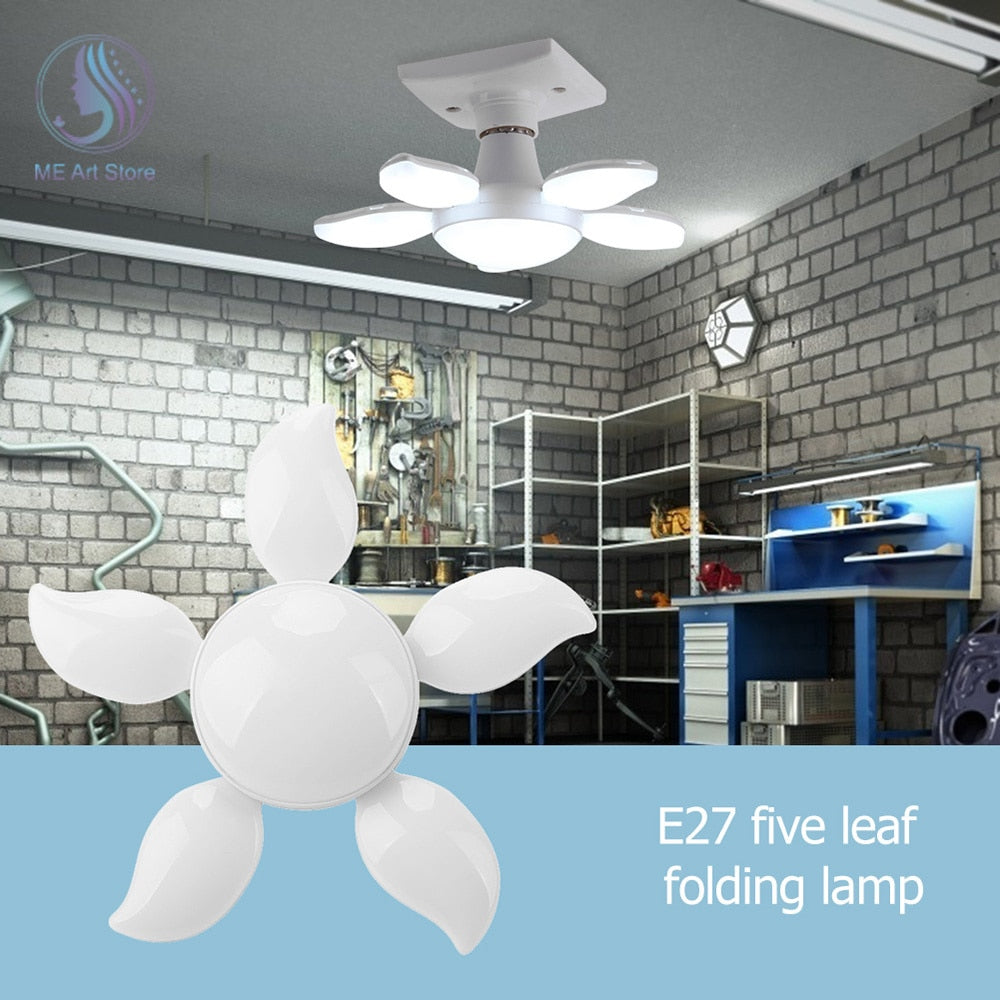 Folding Light Bulb Household Super Bright Energy Saving Foldable Garage Chandelier Five Leaf Light Bulb Adjustable Ceiling Light