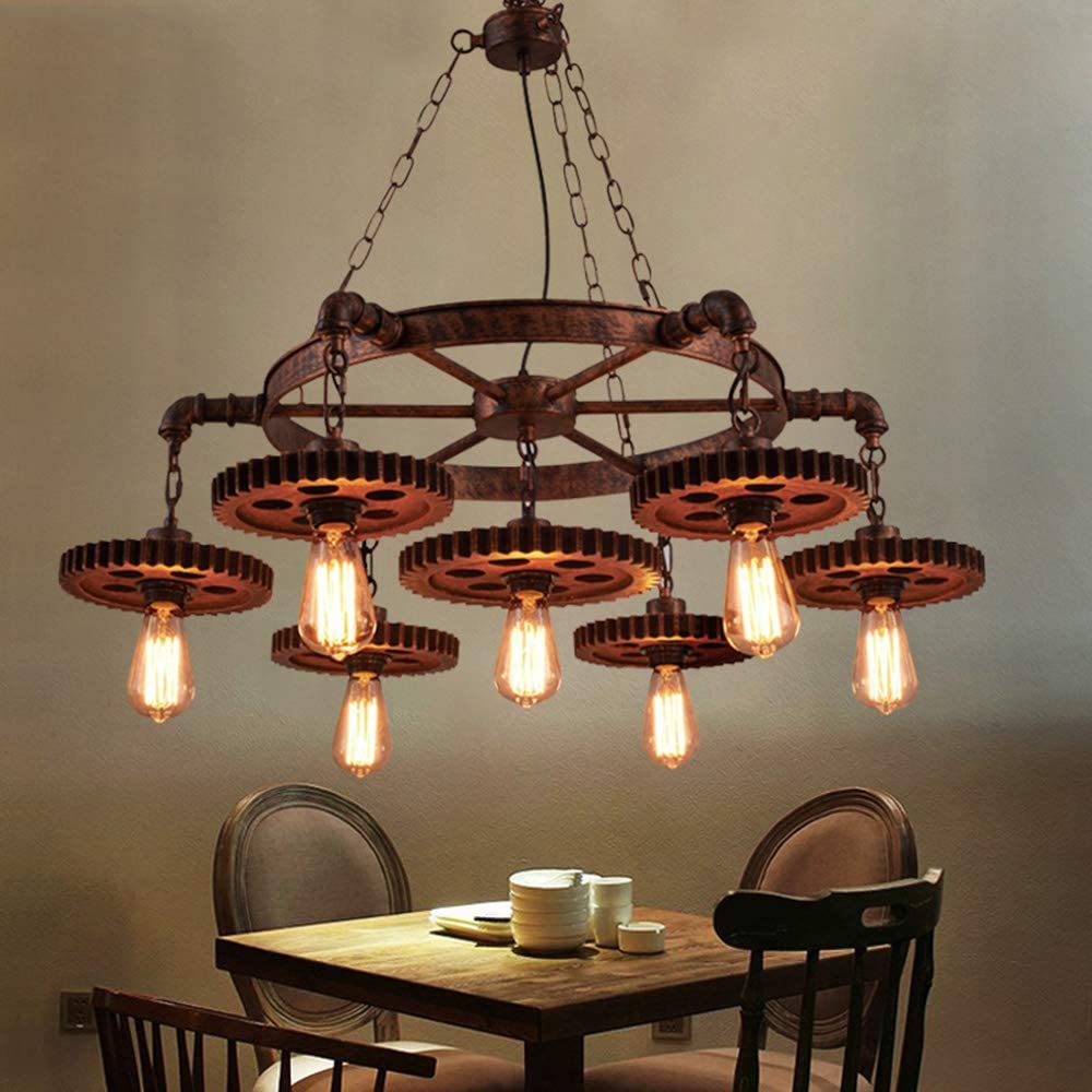Industrial Chandelier Metal Bronze 7 Gear Steampunk Pendant Light