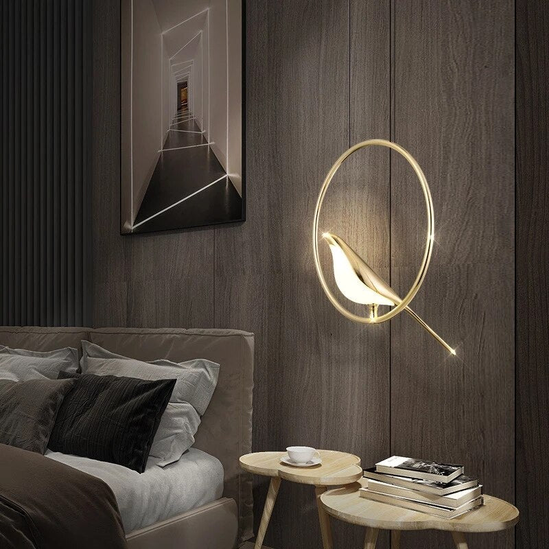 Nordic Magpie Bird LED Wall Lamp Parlor Bar Bedside Hanging Light Fixture Novelty Rotatable Wall Bedroom Foyer Sconce