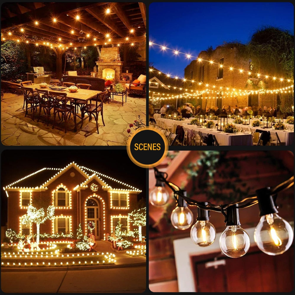 50FT LED G40 Ball String Lights Waterproof Outdoor Garden Garland String Lights Terrace Garden Pub Christmas Party Decoration