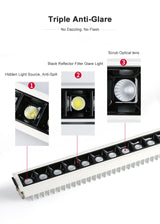 Creative Anti-Glare Linear Recessed Grille Line Lights 2W 4W 6W 10W 20W 30W Living Room Corridor Strip COB LED Ceiling Downlight