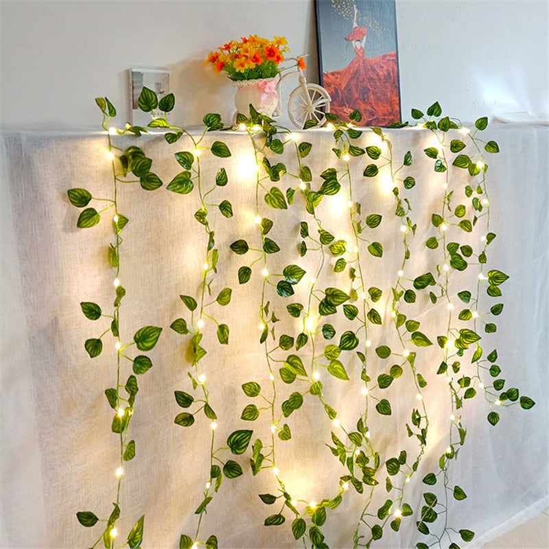 Flower Green Leaf String Lights Artificial Vine Fairy Lights Battery Powered Christmas Tree Garland Light for Wedding Home Decor