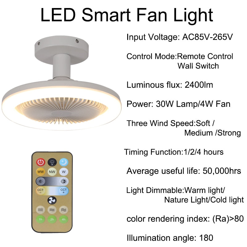 LED Smart Fan light E27 bulb 30W LED Ceiling Light with Remote Control Dimmable Ceiling Light