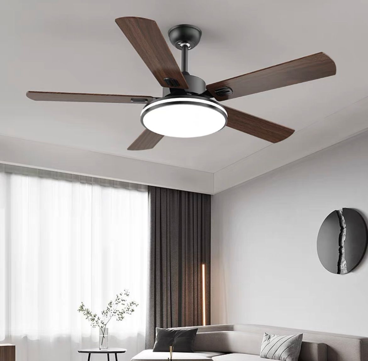 Creative Fan Lamp Living Room Modern Simple Dining Room Light Household Solid Wood Iron Style Ceiling Fan Lamp