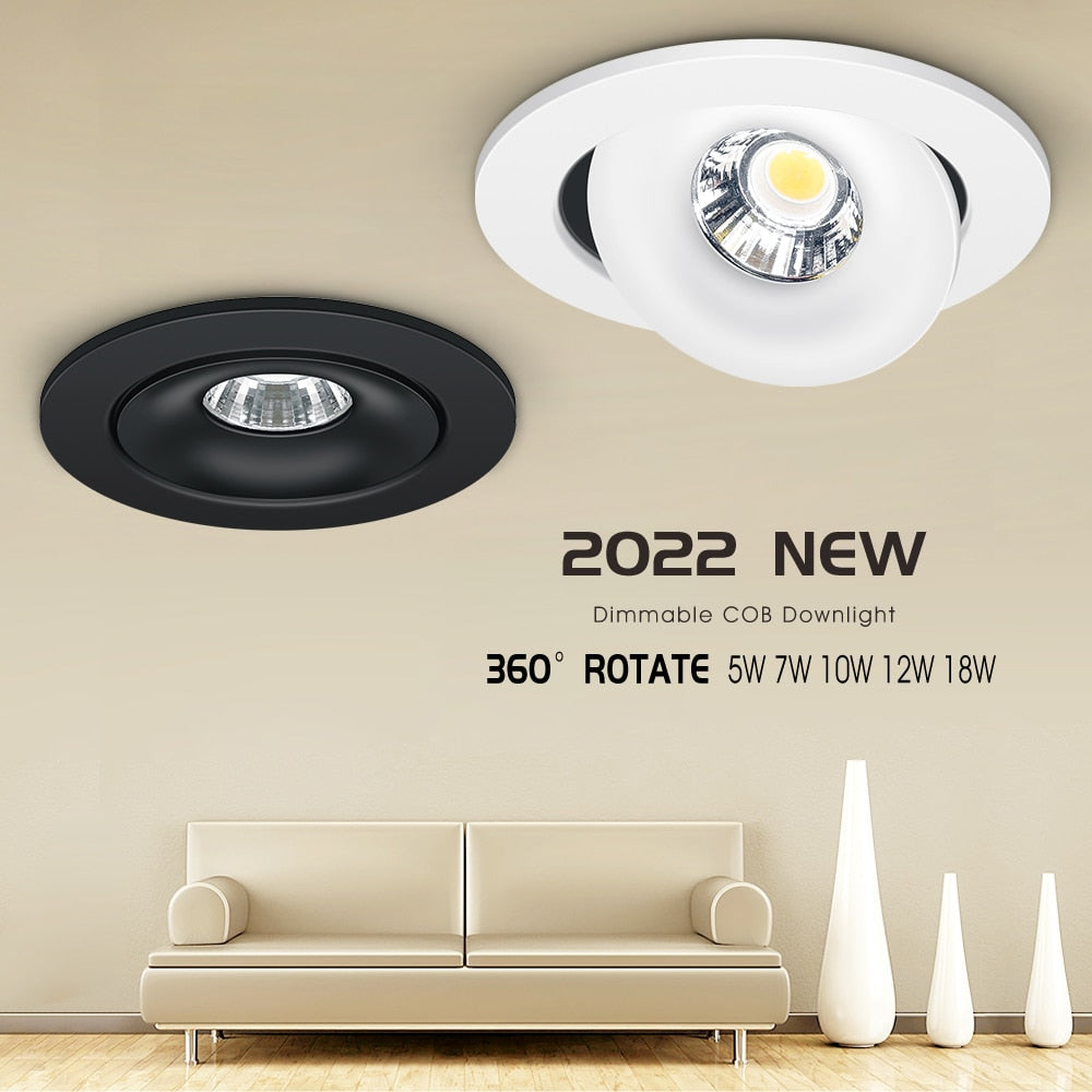 Spot Led Downlight Recessed Ceiling Lamp 5W 7W 12W Dimmable white black Indoor Led Spot Light 360° Adjustable For Living Room