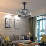 Remote Control Ceiling Fan Light with 4-Lamps 18 Inch Round Enclosed Chandelier Fan with Crystal Lamp Shade Built in 7 ABS Blade