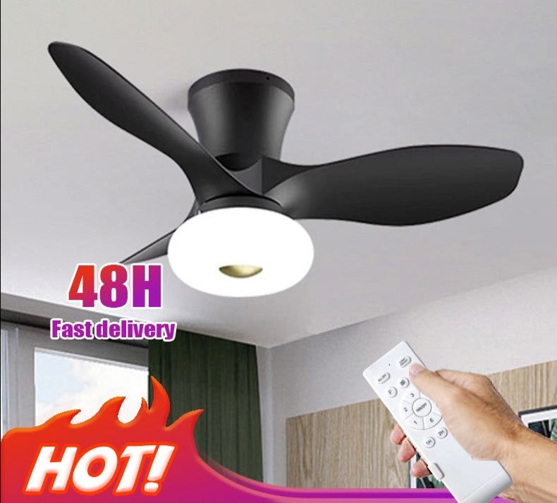 New Nordic bedroom fan light ultra-thin frequency conversion mute restaurant ceiling fan light children&#39;s room bedroom fan lamp