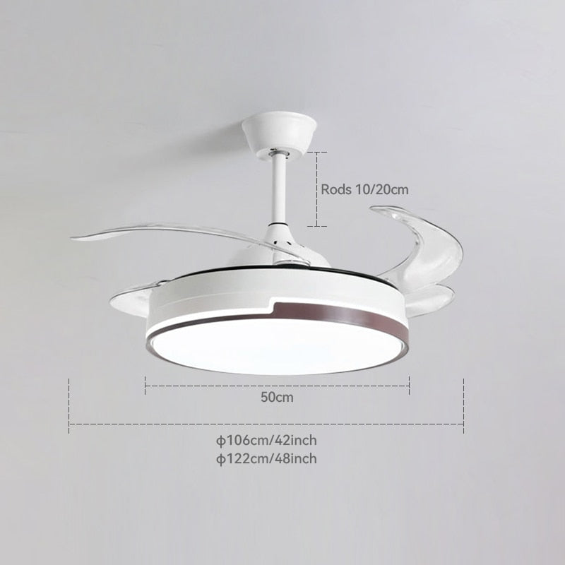 New 110V 220V Nordic Ceiling Fan Living Room Led Invisible Fan Lamp Ceiling Bedroom Fan Remote Control Reversible Blades Fans