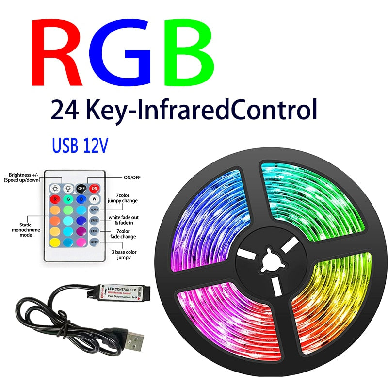 LED Strip RGB 2835 5V USB Bluetooth IR Control Lighing Flexible Tape Ribbon Desktop Screen BackLight Diode TV Decoration Lamp