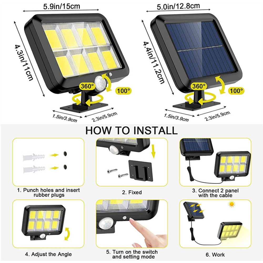 COB LED Solar Powered Light Outdoors PIR Motion Sensor Waterproof Wall Emergency Street Security Lamp For Garden Decoration
