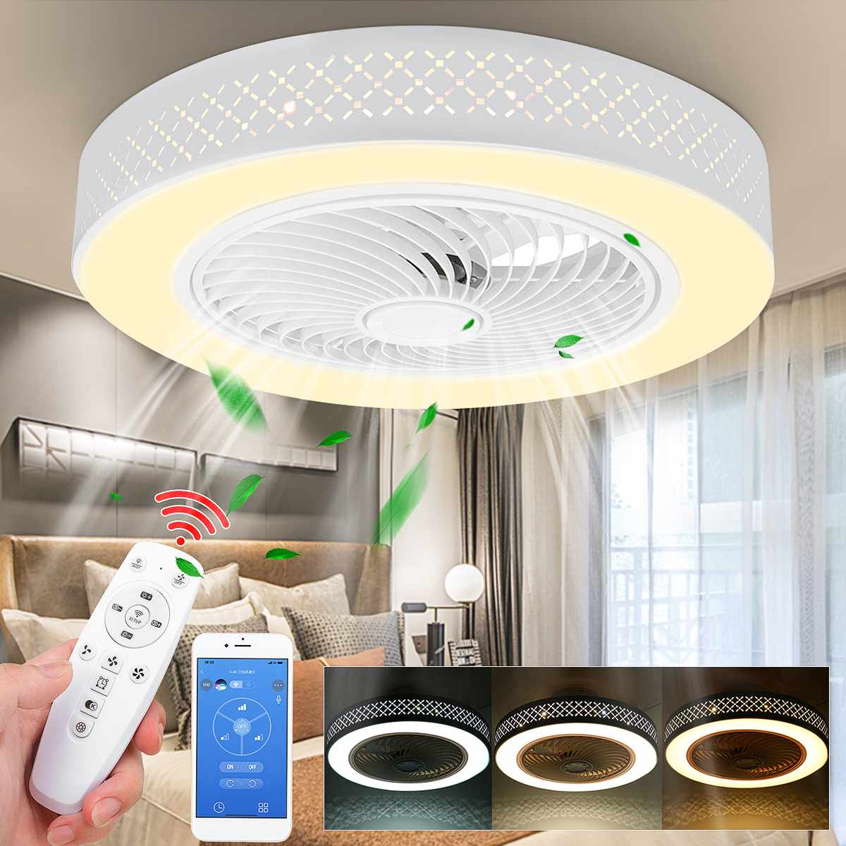 50cm Intelligent Led Ceiling Fan Light 80W Ceiling Fan with Lights 3-Speed Dimmable Smart APP Remote Control Modern LED Lighting