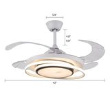 42 Inch Ceiling Fans Light 4 Retractable Blades LED Ceiling Fan Three Color Change Chandelier with Remote Control for Room