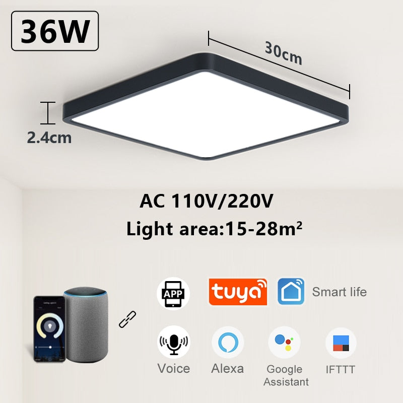  Tuya Smart LED Ceiling Lamp Wood Grain App Voice Control Alexa/Google Remote Control Square Ceiling Lights Living Room