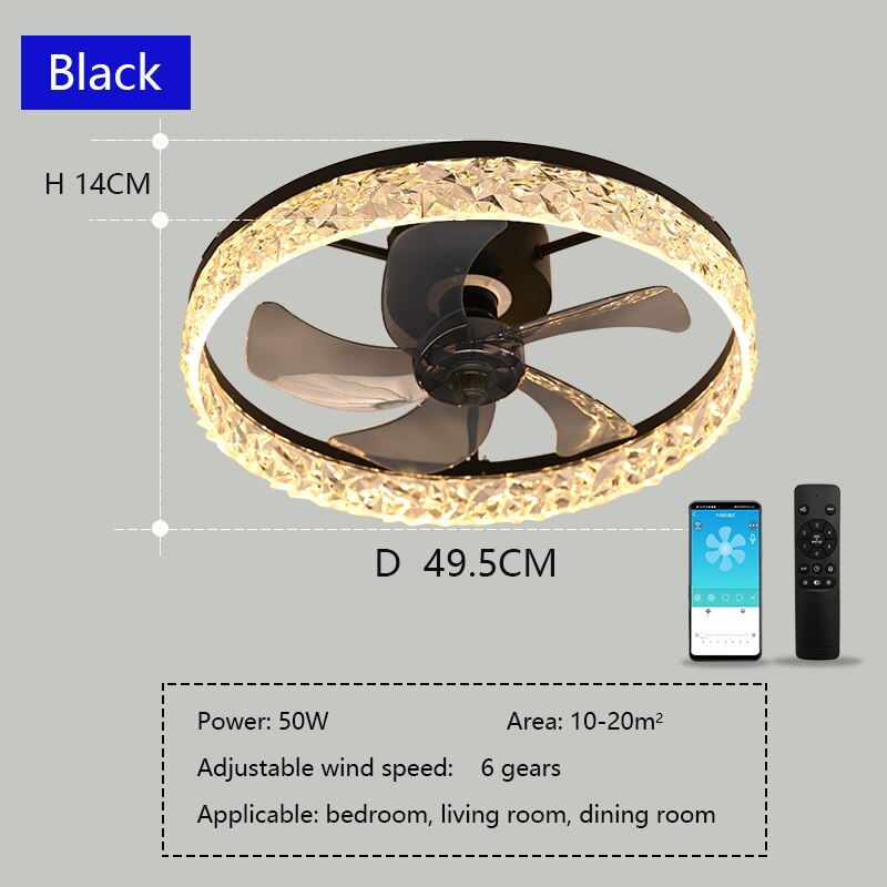 Ceiling Fan Light Remote Acrylic Ceiling Lamps Ceiling Fan with Led Lights Adjustable Wind Speed LED Dimming Crystal Decor