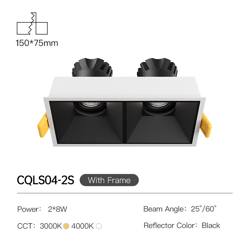 Square Recessed Downlight 16W Anti-glare High CRI Ceiling Spot Light Home Indoor Lighting Fixture