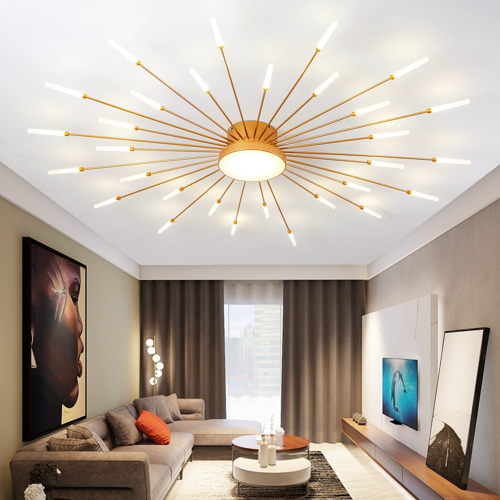 Led Firework Chandelier Dimmable For Living Room Bedroom Modern Ceiling Chandelier Dining Room Ceiling Lamp With Remote Control