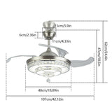 42 inch Ceiling Fan Modern LED Crystal Chandelier Bedroom 3 Color Light with Remote Control 36w