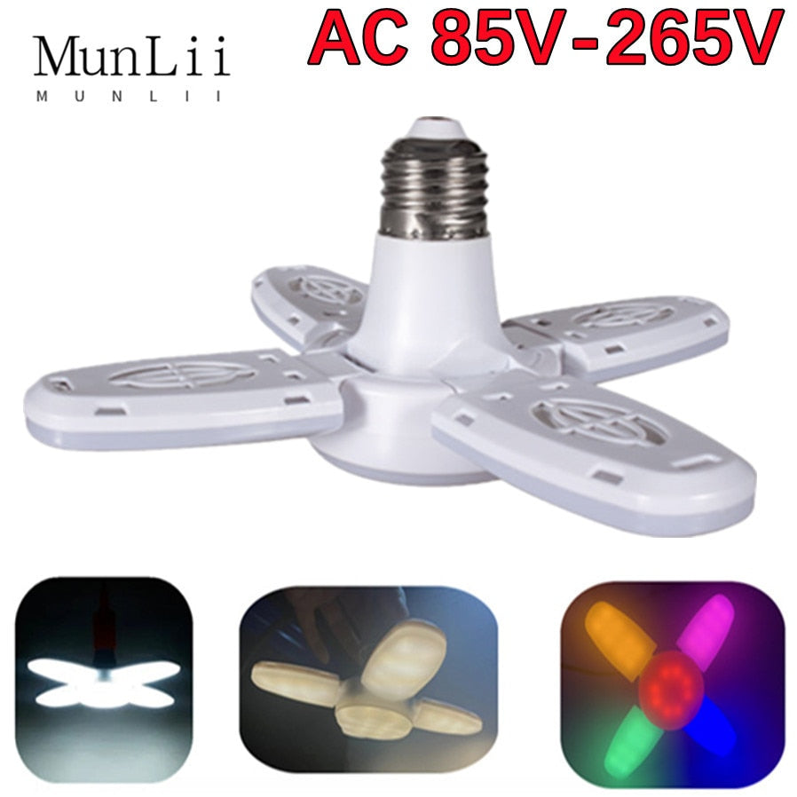 E27 LED AC85-265V Bulb Fan Blade Timing Lamp 28W Foldable Led Light Bulb Night Lights For Home Ceiling Light Lighting