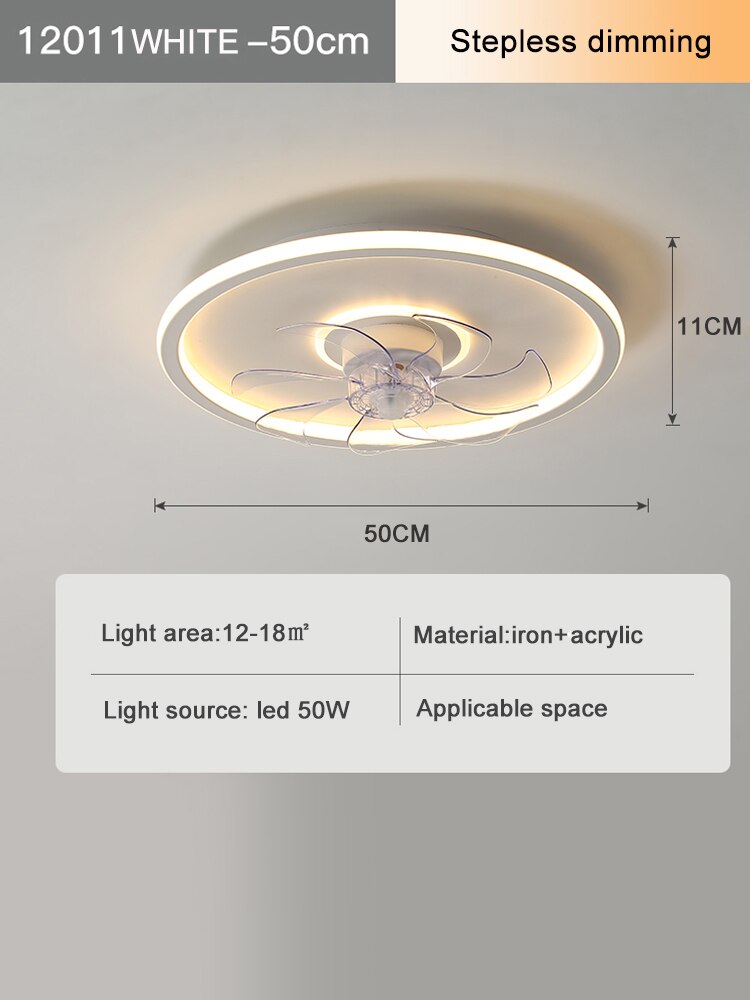 GGBingo Intelligent LED Ceiling Fan Lamp Creative Invisible Integrated Fan Light Silent Stepless Dimming Chandelier Fan Bedroom