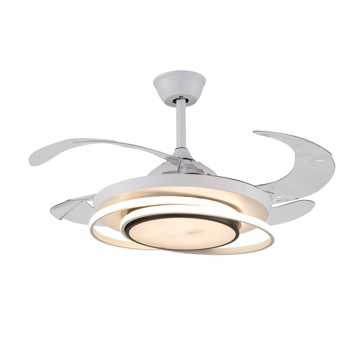 42 Inch Ceiling Fans Light 4 Retractable Blades LED Ceiling Fan Three Color Change Chandelier with Remote Control for Room