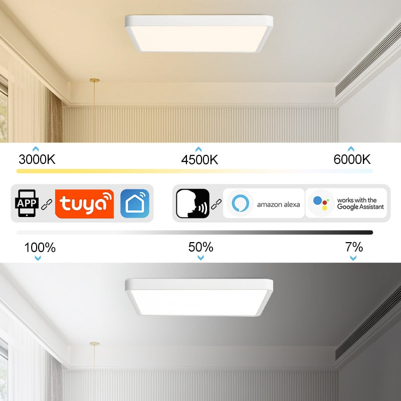  Tuya Smart LED Ceiling Lamp Wood Grain App Voice Control Alexa/Google Remote Control Square Ceiling Lights Living Room