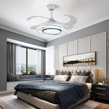42 Inch Ceiling Fans Light 4 Retractable Blades LED Ceiling Fan Three Color Change Chandelier with Remote Control for Room