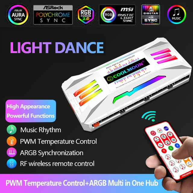 ARGB Fan PWM Hub, 5V 3Pin 4Pin, Temperature Control, Cooling Remote Control, Aura Sync, Performance and Aesthetics, Dynamic Cooling, Temperature Sensing Intelligence, Seamless Connectivity, Remote Precision, Stunning ARGB Illumination, 60W Max Load Power, Reliable Craftsmanship, User-Friendly Installation, Certified Quality, Universal Compatibility, Cooling Experience, Lighting Effects, System Performance.