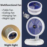 USB Charging Foldable Table Fan Wall Mounted Hanging Ceiling Fan with LED Light 4 Speed Adjustable For Home Room Air Cooler Fan