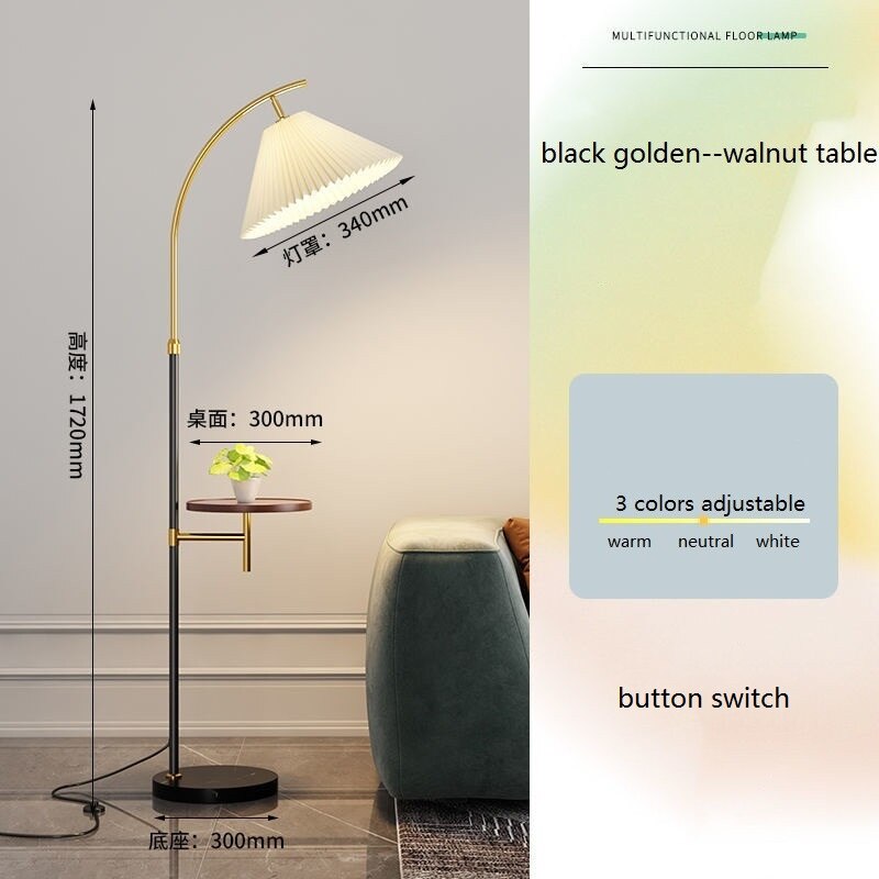 INS Fabric Floor Lamp with Table Nordic Pleated Standing Light for Living Room Sofa Bedroom Study Marble Vertical Desk Lamps