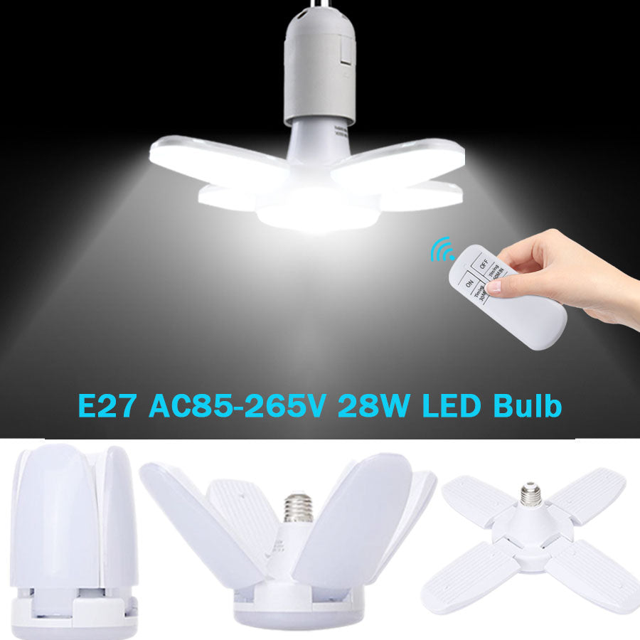 E27 LED Light Bulb AC85-265V Fan Blade Timing Lamp 28W Foldable Led Bulb Lampada For Home Ceiling Light With Remote Controller