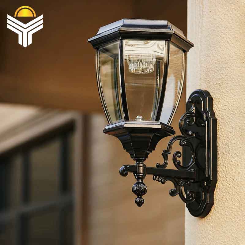European Style Retro Outdoor Wall Light Solar LED Vintage Balcony Lamp Garden Decoration Waterproof IP55 Porch Sconce