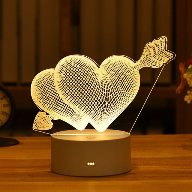 Romantic Love 3D Acrylic Led Lamp for Home Children&amp;#39;s Night Light Table Lamp Birthday Party Decors Valentine&amp;#39;s Day Bedside Lamp