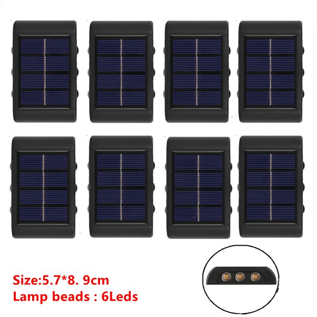 6 LED Solar Wall Lamp Outdoor Waterproof Up and Down Luminous Lighting Garden Decoration Solar Lights Stairs Fence Sunlight Lamp