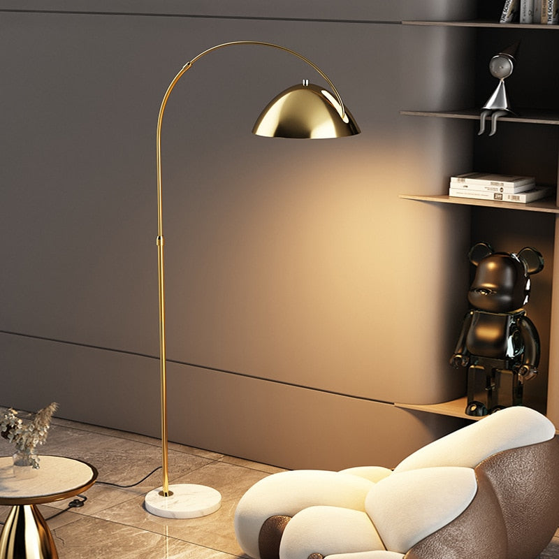 Marble Base LED Floor Lamp Gold Black Metal Living Room Bedside Floor Light Minimalist Modern Style